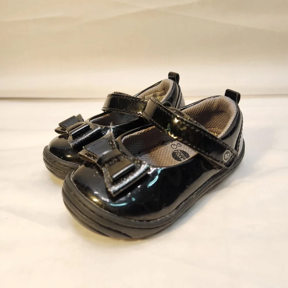 Stride Rite Surprize Ellen Black Patent Glitter Bow Mary Janes Size 4M